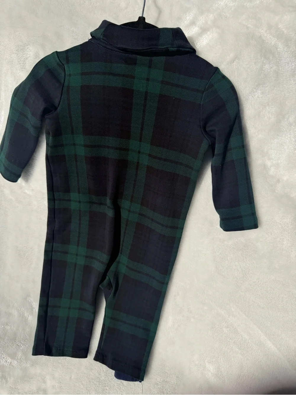 Authentic Ralph Lauren Black & Green Plaid Shawl Coverall Baby Boy One-Piece
